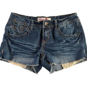 1st Kiss Vintage Y2K Jean Cutoff Shorts Blue Womens Size 7 Low Rise Shortie
